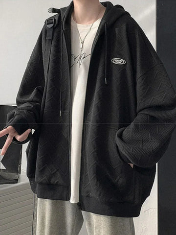 WIAOFELLAS  -  Spring Men's Jacquard Zipper Hooded Sweatshirts Korean Fashion High Street Cardigan Jacket Casual Oversized Y2K Vintage Hoodies